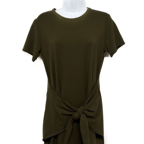 Theory Dakui Rubric Knotted Front Tie T-Shirt Dress Short Sleeve Basil Green - Picture 6 of 9